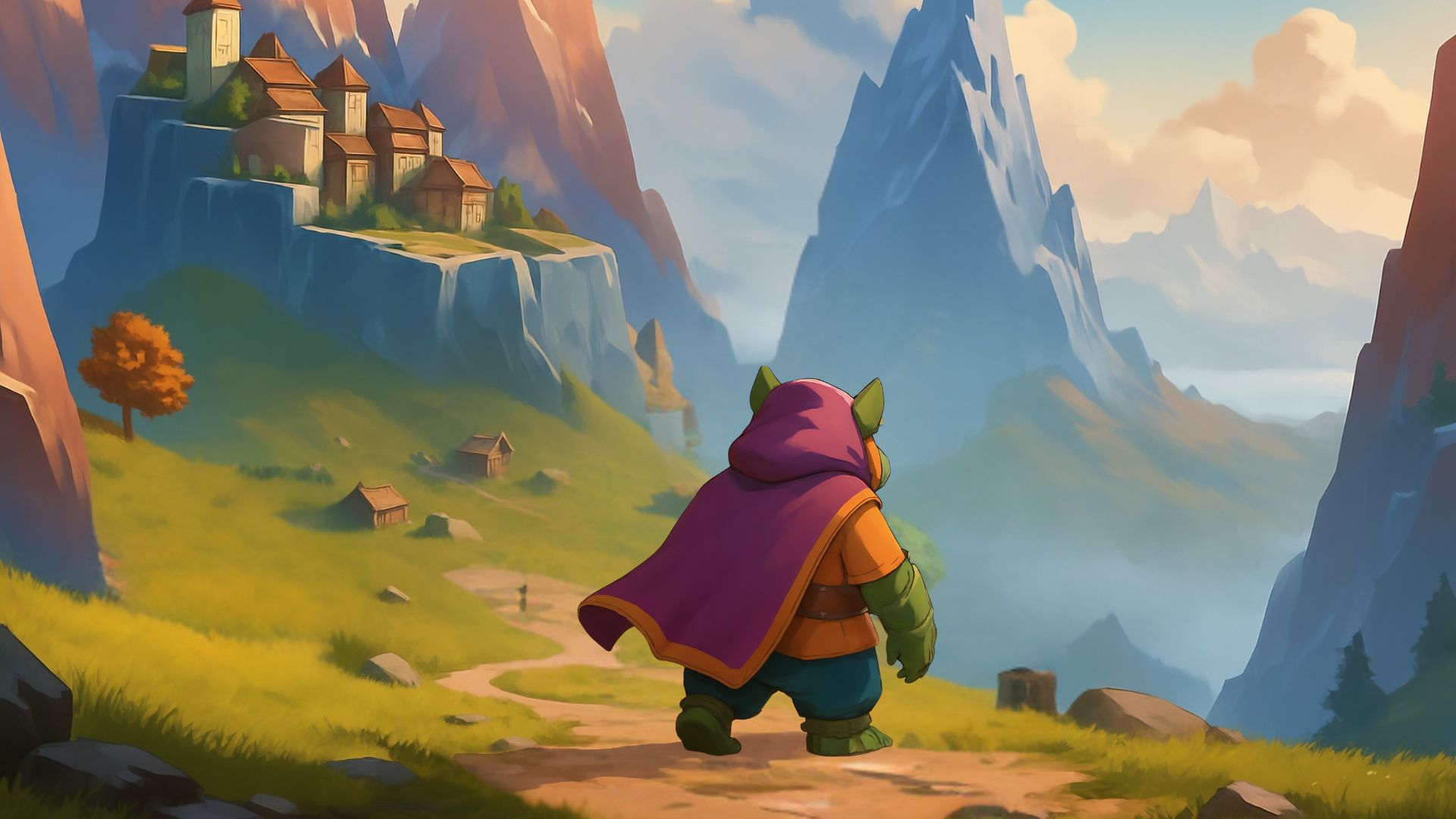 A sprawling fantasy landscape with castles and dragons